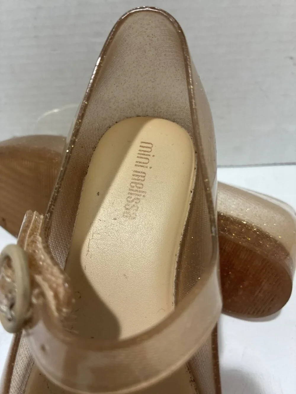 Mini Melissa Girl's Sweet Love Fly jelly ballet flats glittery gold Butterfly